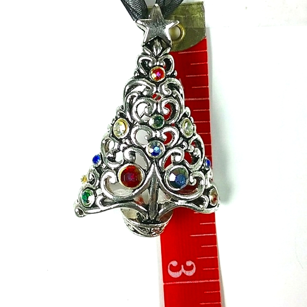 Vintage Christmas Tree Convertible Necklace or Brooch & Matching Earrings - Picture 6 of 8